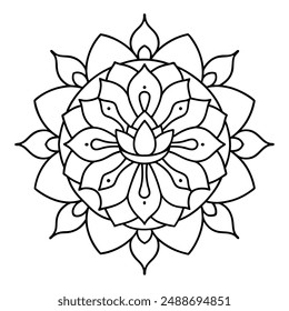 mandala usando flores de loto y otras Formas de plantas de agua para colorear libros. línea mandala arte Ilustración vectorial para Mehndi, tatuaje, logotipo de yoga, diseño de patrones