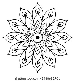 mandala using peacock feathers as a motif design for a coloring book. mandala line art vector illustration for Mehndi, tattoo, yoga logo, pattern design