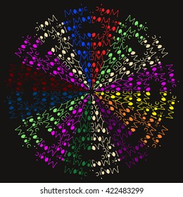 Mandala varicolored. Black background. Symbol of rainbow