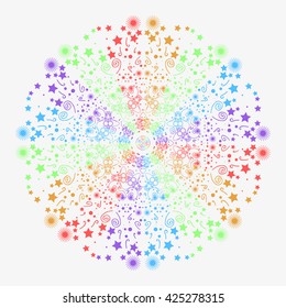 Mandala varicolored. White background. Rainbow colors.