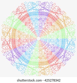 Mandala varicolored. White background. Rainbow colors.