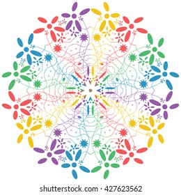 Mandala varicolored. White background. Rainbow colors.