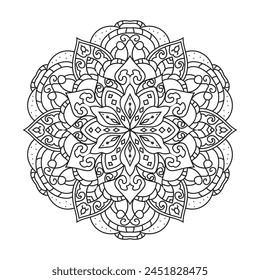 Mandala Vector para adultos para colorear página kdp interior. Página de libro para colorear mandala de contorno redondo