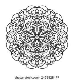 Mandala vector for adult coloring page kdp interior. Round outline mandala coloring book page