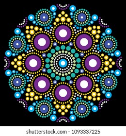 Mandala vector art, Australian dot painting decorative design, Aboriginal folk art bohemian style.
Mandalas doted background inspired by traditional art from Australia, boho decoration
