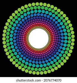 Arte vectorial de Mandala, pintura puntiaguana australiana de puntos blancos y coloridos, estilo bohemio del arte folclórico aborigen. Mandalas con antecedentes inspirados en el arte tradicional de Australia, círculos de decoración de boho