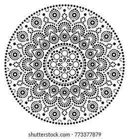 	
Mandala vector art, Australian dot painting black and white design, Aboriginal folk art bohemian style.
 
Mandalas doted background inspired by traditional art from Australia, boho decoration isolat