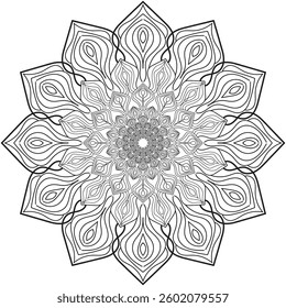 Mandala vector art. Black White Drawing Illustration Ornament. Mandala art for book coloring page.