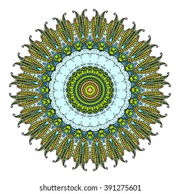 Mandala vector for art, coloring book, zendoodle. Hand drawn round zentangle for coloring book pages, mandala design. Coloring mandala: invitation, t-shirt print, wedding card, scrapbooking and tattoo