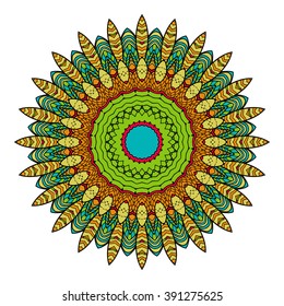 Mandala vector for art, coloring book, zendoodle. Hand drawn round zentangle for coloring book pages, mandala design. Coloring mandala: invitation, t-shirt print, wedding card, scrapbooking and tattoo