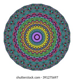 Mandala vector for art, coloring book, zendoodle. Hand drawn round zentangle for coloring book pages, mandala design. Coloring mandala: invitation, t-shirt print, wedding card, scrapbooking and tattoo
