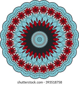 Mandala vector for art, coloring book, zendoodle. Hand drawn round zentangle for coloring book pages, mandala design. Coloring mandala: invitation, t-shirt print, wedding card, scrapbooking and tattoo