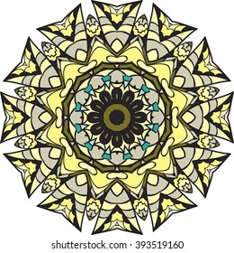 Mandala vector for art, coloring book, zendoodle. Hand drawn round zentangle for coloring book pages, mandala design. Coloring mandala: invitation, t-shirt print, wedding card, scrapbooking and tattoo