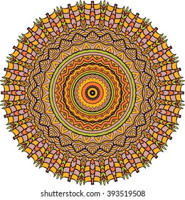 Mandala vector for art, coloring book, zendoodle. Hand drawn round zentangle for coloring book pages, mandala design. Coloring mandala: invitation, t-shirt print, wedding card, scrapbooking and tattoo