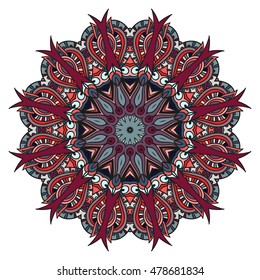 Mandala vector for art, coloring book, zendoodle. Hand drawn round zentangle for coloring book pages, mandala design. Coloring mandala: invitation, t-shirt print, wedding card, scrapbooking and tattoo