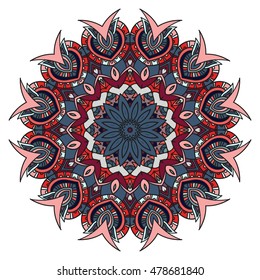 Mandala vector for art, coloring book, zendoodle. Hand drawn round zentangle for coloring book pages, mandala design. Coloring mandala: invitation, t-shirt print, wedding card, scrapbooking and tattoo