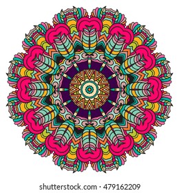 Mandala vector for art, coloring book, zendoodle. Hand drawn round zentangle for coloring book pages, mandala design. Coloring mandala: invitation, t-shirt print, wedding card, scrapbooking and tattoo