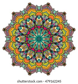 Mandala vector for art, coloring book, zendoodle. Hand drawn round zentangle for coloring book pages, mandala design. Coloring mandala: invitation, t-shirt print, wedding card, scrapbooking and tattoo