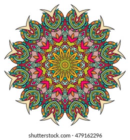 Mandala vector for art, coloring book, zendoodle. Hand drawn round zentangle for coloring book pages, mandala design. Coloring mandala: invitation, t-shirt print, wedding card, scrapbooking and tattoo