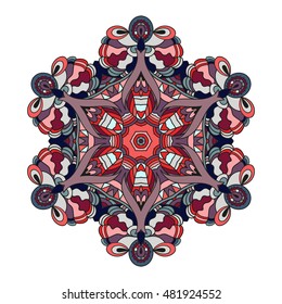 Mandala vector for art, coloring book, zendoodle. Hand drawn round zentangle for coloring book pages, mandala design. Coloring mandala: invitation, t-shirt print, wedding card, scrapbooking and tattoo