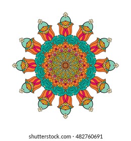 Mandala vector for art, coloring book, zendoodle. Hand drawn round zentangle for coloring book pages. Coloring mandala: invitation, t-shirt print, wedding card, scrapbooking and tattoo