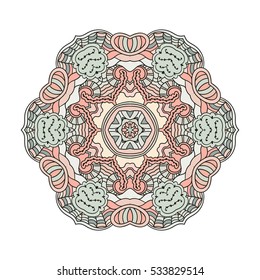 Mandala vector for art, coloring book, zendoodle. Hand drawn round zentangle for coloring book pages, mandala design. Coloring mandala for invitation, t-shirt print, wedding card, scrapbooking, tattoo