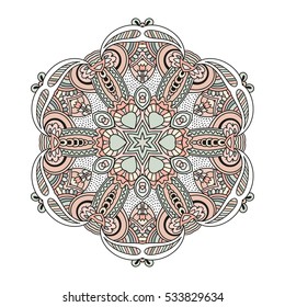 Mandala vector for art, coloring book, zendoodle. Hand drawn round zentangle for coloring book pages, mandala design. Coloring mandala for invitation, t-shirt print, wedding card, scrapbooking, tattoo