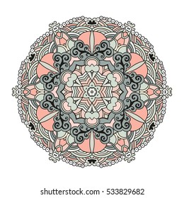 Mandala vector for art, coloring book, zendoodle. Hand drawn round zentangle for coloring book pages, mandala design. Coloring mandala for invitation, t-shirt print, wedding card, scrapbooking, tattoo