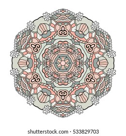 Mandala vector for art, coloring book, zendoodle. Hand drawn round zentangle for coloring book pages, mandala design. Coloring mandala for invitation, t-shirt print, wedding card, scrapbooking, tattoo