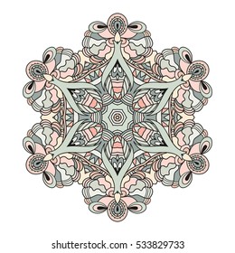 Mandala vector for art, coloring book, zendoodle. Hand drawn round zentangle for coloring book pages, mandala design. Coloring mandala for invitation, t-shirt print, wedding card, scrapbooking, tattoo