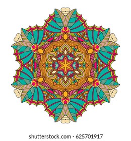 Mandala vector for art, coloring book, zendoodle. Hand drawn round zentangle for coloring book pages, mandala design. Coloring mandala: invitation, t-shirt print, wedding card, scrapbooking and tattoo