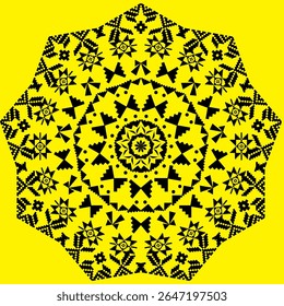 Mandala Vector Art, Icons, and Graphics, on yellow background. Vector graphics