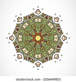 Mandala vector art. Stylized floral geometric pattern. Isolated design element, colorful abstract motif on white background. Tribal ethnic ornament for cards, fabric prints, interior decoration