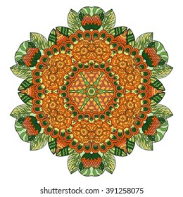 Mandala vector for art, zendoodle. Hand drawn round zentangle for coloring book pages, tribal mandala design. Ethnic coloring mandala: invitation, t-shirt print, wedding card, scrapbooking and tattoo
