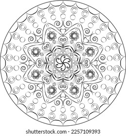 Mandala vector black on white for coloring, round ornament decoration. Stylized floral motif, vintage decorative elements. Aboriginal folk art, ethnic mandala, oriental pattern, design illustration
