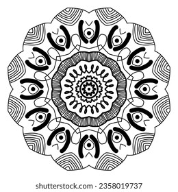 Mandala vector black simple abstract flower openwork round
