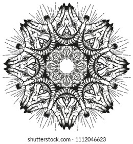 Mandala. Vector, circular pattern. Magic, hands, flowers. prints on T-shirts, tattoos, background white. Handmade