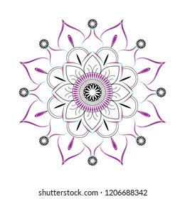 Mandala Vector color and black outline on white background . Floral. Flower. Oriental. Book Page. Outline.