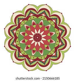 Mandala vector colorful illustration. Ethnic bright colors hand drawn round ornament in oriental or Indian style.  Tribal ornamental mandala. Floral and nature motifs.