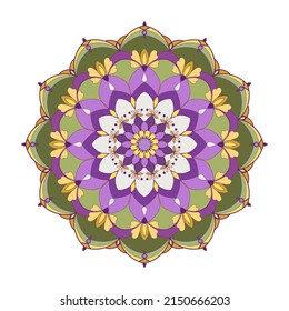 Mandala vector colorful illustration. Ethnic bright colors hand drawn round ornament in oriental or Indian style.  Tribal ornamental mandala. Floral and nature motifs.