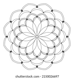 Mandala  vector coloring book outline. Floral  round ornamental pattern for  adults coloring pages. Anti stress and meditation art. Flowers and Oriental, Indian motifs. Beautiful details. 