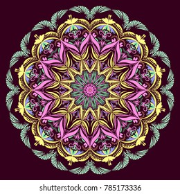 Mandala vector coloring floral mandala, oriental, mandala, Indian mandala, wedding. Arabic, Indian. ornament paisley print, silk neck scarf or kerchief square pattern design style for print on fabric.