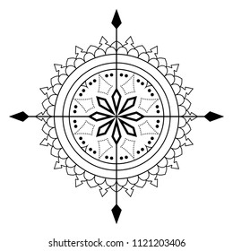 Mandala vector with Compass rose on an isolated white background.