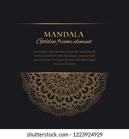 Mandala vector decorative border with sample text. Luxury template with oriental round element for identity, design and decor