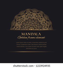 Mandala vector decorative border with sample text. Luxury template with oriental round element for identity, design and decor