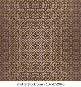 Mandala Vector Design Element. Golden round ornament decoration. Line flower seamless pattern. Stylized floral motif. Tradiotional arabic ornament. Complex flourish weave background.