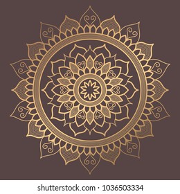 Mandala Vector Design Element. Round Ornament Decoration. Line Flower Pattern. Stylized Floral Motif. Chakra Symbol For Meditation Yoga Logo. Complex Flourish Weave Medallion. Tattoo Print