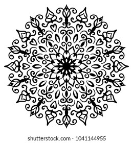 Mandala Vector Design Element. Round ornament decoration. Line flower pattern. Stylized floral motif. Chakra symbol for meditation yoga logo. Complex flourish weave medallion. Tattoo print