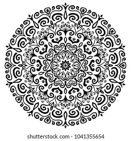 Mandala Vector Design Element. Round ornament decoration. Line flower pattern. Stylized floral motif. Chakra symbol for meditation yoga logo. Complex flourish weave medallion. Tattoo print