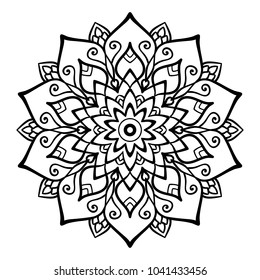 Mandala Vector Design Element. Round ornament decoration. Line flower pattern. Stylized floral motif. Chakra symbol for meditation yoga logo. Complex flourish weave medallion. Tattoo print